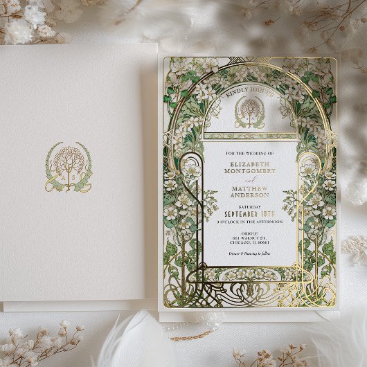 Élégante huile d'or Faire-part de mariage Art Nouv