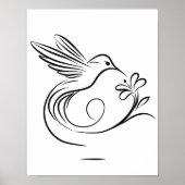 Elegante Hummingbird en Flower Line Art Wall Poster (Voorkant)