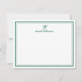 Elegante Hunter Green Monogram Dubbele Rand Wit Notitiekaartje (Voorkant)