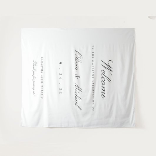 Elegante huwelijks-welkomst aangepaste achtergrond wandkleed (Voorkant (horizontaal))