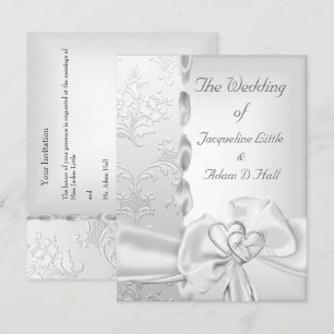 Elegante Huwelijksbloemen Zilver Witte Boog Harten Kaart