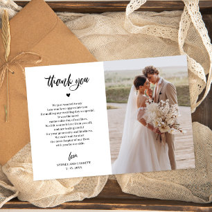 Elegante Huwelijksfoto Dankkaart met Script Kaart