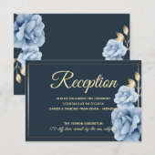 Elegante huwelijksreceptie Midnight blue bloemenwi Informatiekaartje (Voorkant / Achterkant)