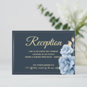 Elegante huwelijksreceptie Midnight blue bloemenwi Informatiekaartje (Staand voorkant)