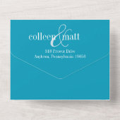 Elegante huwelijksuitnodiging, Aqua All-in-One All In One Uitnodiging (Achterkant)