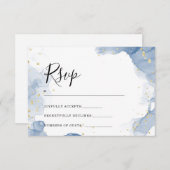 Elegante huwelijksuitnodiging blauw en goud minima (Voorkant / Achterkant)