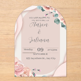 Elegante huwelijksuitnodiging in roze kleuren met acryl uitnodigingen