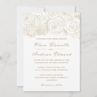 Elegante huwelijksuitnodiging met gouden Rozen Kaart