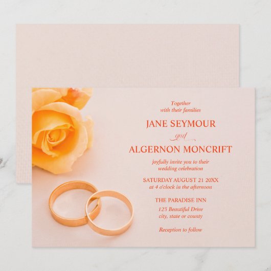 Elegante huwelijksuitnodiging met roos kaart (Voorkant / Achterkant)