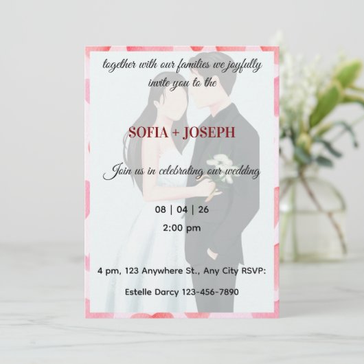 Elegante huwelijksuitnodiging, moderne bruid en br kaart (Staand voorkant)