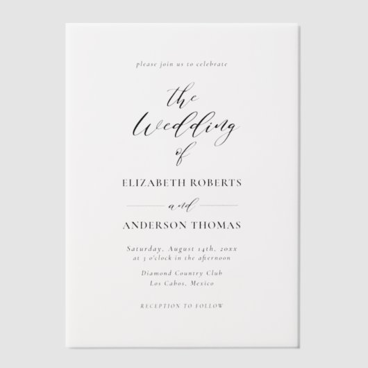 Elegante huwelijksuitnodiging Sheer Overlay Vellum Vellum Uitnodigingen (Voorkant)