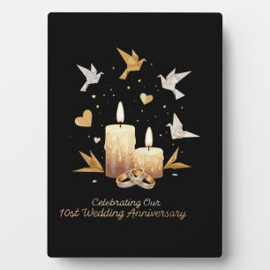 Elegante huwelijksverjaardag   Gouden kaarsen, rin Fotoplaat