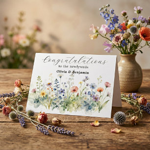Elegante huwelijkswens voor een wilde bloemenweide kaart