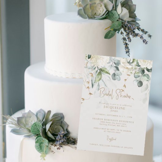 Elégante Hydrangea Beige Bridal Shower Invitation