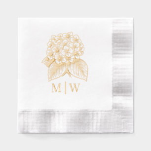Elegante Hydrangea Boeket Bruidspaar Beginletters Folie Servetten