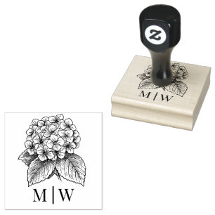Elegante Hydrangea Boeket Bruidspaar Beginletters Rubberstempel