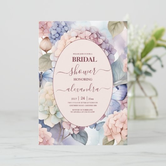 Elegante Hydrangea bruiloft Kaart (Staand voorkant)