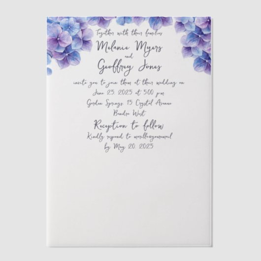 Elégante Hydrangea Mariage Vellum Invitation (Recto)