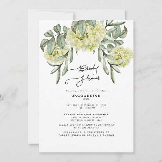 Elegante Hydrangea Witte Bruiloftsuitnodiging Kaart (Voorkant)