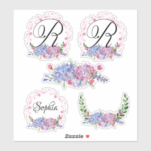 Elegante Hydrangeas | Kransen | Monogram | letter  Sticker (Vel)