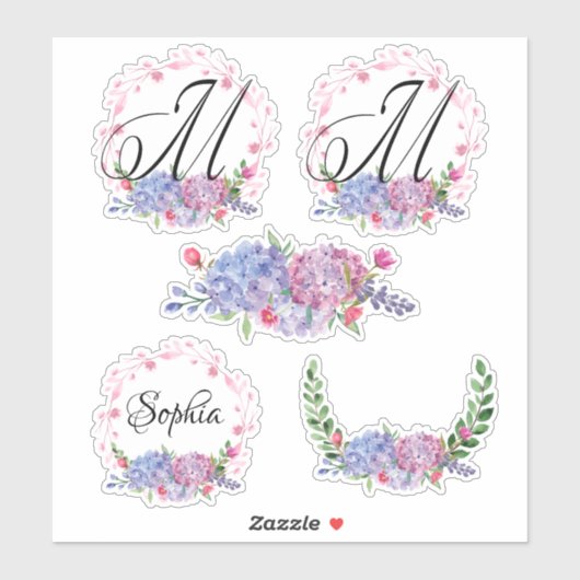 Elegante Hydrangeas | Kransen | Monogram | Letter  Sticker (Vel)