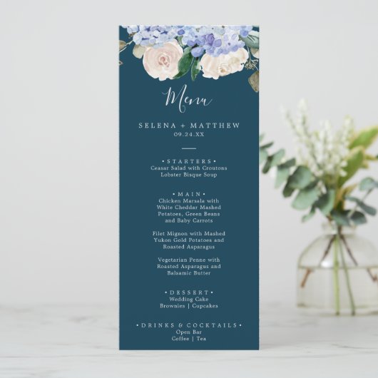 Elégante Hydrangée Bleue | Menu Dîner Mariage de l (Debout devant)