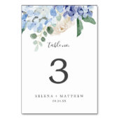 Elégante Hydrangée Bleue | Numéro de table blanche (Dos)