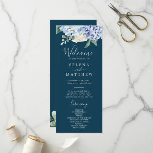 Elégante Hydrangée Bleue Programme de mariage de