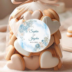 Elegante Ice Blue Ivoor Roos Bloemen Wedding Ronde Sticker