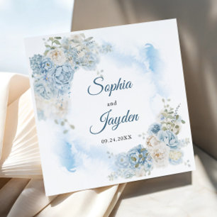 Elegante Ijsblauwe Ivoren Rozen Bloemen Bruiloft Servet