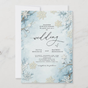 Elegante ijzige blauwe winter bloemenbruiloft kaart