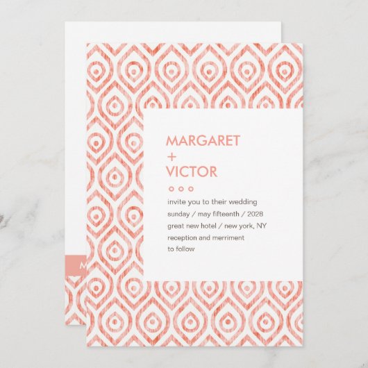 Elegante Ikat patroon bruiloft uitnodiging (Voorkant / Achterkant)