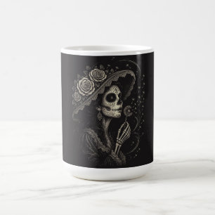 Elegante illustratie van La Catrina met bloemen Koffiemok