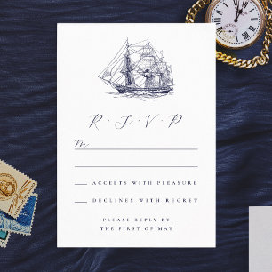 Elegante illustratie van schepen voor huwelijksfee RSVP kaartje