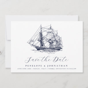 Elegante illustratie van vintage schip voor trouwf save the date