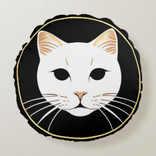 Elegante Illustratie van Witte Kat Rond Kussen
