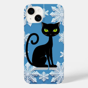 Elegante illustratie van zwarte kat met groene oge Case-Mate iPhone 14 hoesje
