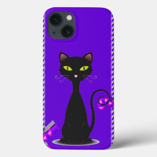 Elegante illustratie van zwarte kat met groene oge iPhone 13 hoesje