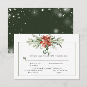 Elegante Immergroenen en Poinsettia Kerst RSVP Kaartje