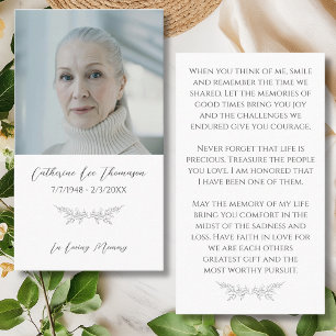 Elegante 'In Loving Memory' bloem foto bidkaart Visitekaartje