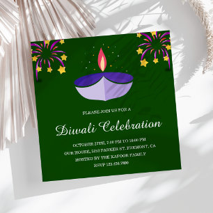 Elegante Indiase Diya-lamp Groen Diwali-feest Kaart