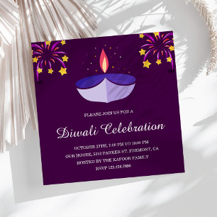 Elegante Indiase Diya Lamp Paars Diwali Feestje Kaart
