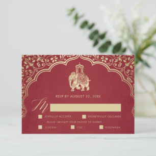 Elegante Indiase Ganesha Bruiloft RSVP Kaart Goud