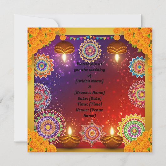 Elegante Indiase Rangoli-huwelijksuitnodiging (Voorkant)