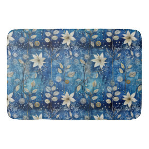 Elegante Indigo Blauwe Winter Botanische Badmat