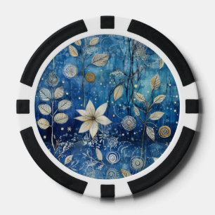 Elegante Indigo Blauwe Winter Botanische Poker Chips