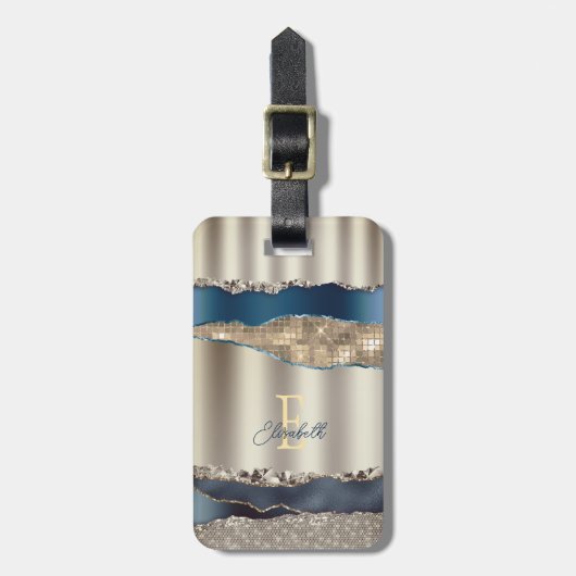 Elegante Indigo Blue Agaat Sequins Bagagelabel (Voorkant verticaal)