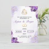 Elegante Indische Paarse Bloemen Verloving Uitnodi Kaart (Staand voorkant)