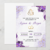 Elegante Indische Paarse Bloemen Verloving Uitnodi Kaart (Voorkant / Achterkant)