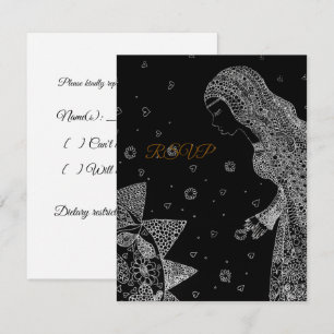 Elegante Ingewikkelde Lijnkunst Bruiloftsborrel RSVP Kaartje